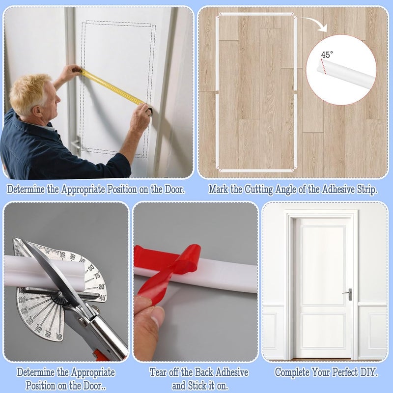 Wenceda DIY Peel and Stick Door Molding Trim Kit with Multi-Angle Scissors, 10 Pcs Premade Wainscoting Wall Moulding Panels, DIY Self Adhesive Moulding Panel for Wall Mirror Window Frame Decor (10 * 22 Inch) - Image 5
